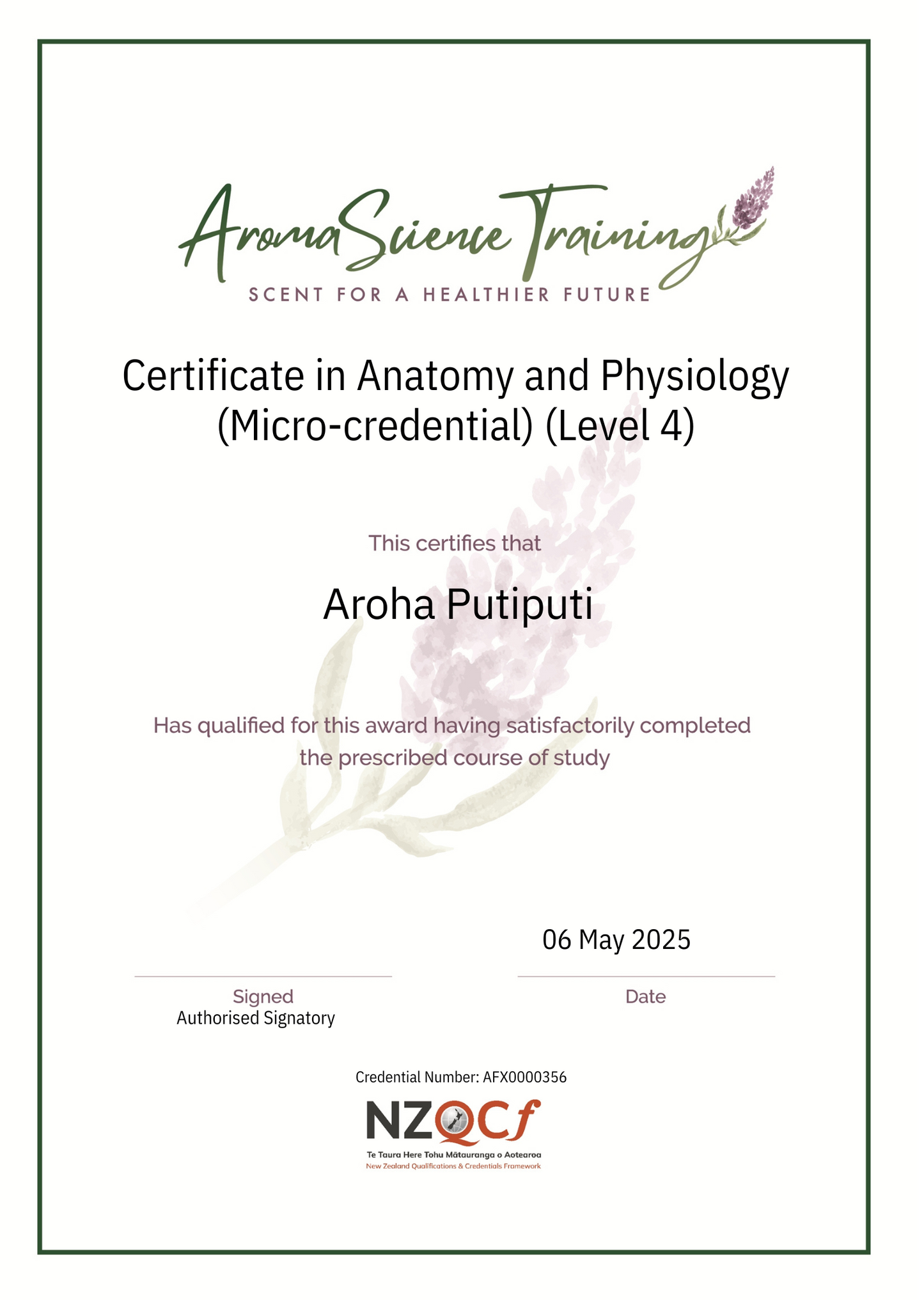 Certificate in Anatomy and Physiology (Micro-credential) (Level 4)